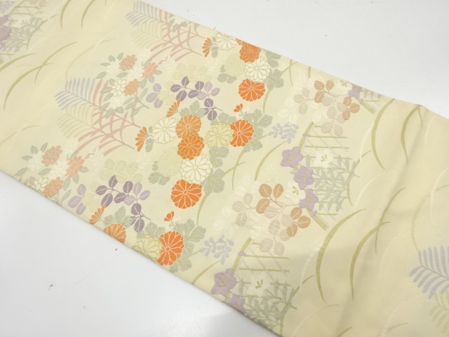 光悦垣に菊・秋草模様織り出し　袋帯